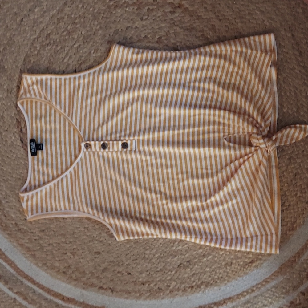 a.n.a Yellow and White Striped Sleeveless Tie-Front Top